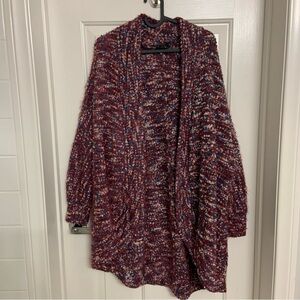 Torrid Burgundy Blue Cream Women's Knit Cardigan Tunic Length 1X